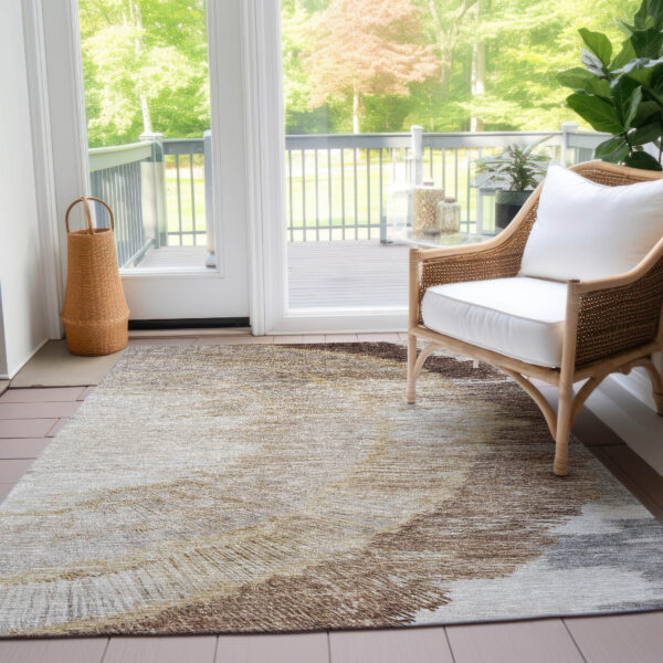 3' X 5' Brown Beige And Taupe Abstract Washable Indoor Outdoor Area Rug