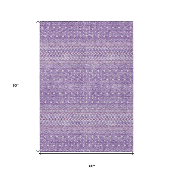 5' X 8' Lavender And Purple Tribal Washable Indoor Outdoor Area Rug