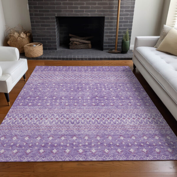 5' X 8' Lavender And Purple Tribal Washable Indoor Outdoor Area Rug