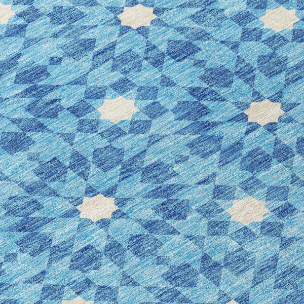 10' X 14' Denim Blue And Ivory Floral Medallion Washable Indoor Outdoor Area Rug