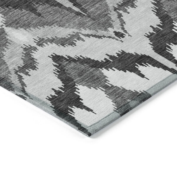 5' X 8' Gray Silver And Charcoal Ikat Washable Indoor Outdoor Area Rug