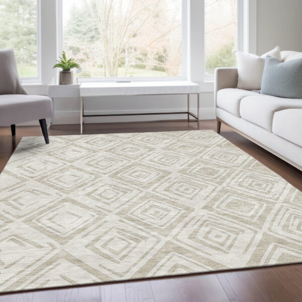 5' X 8' Beige And Ivory Geometric Washable Indoor Outdoor Area Rug