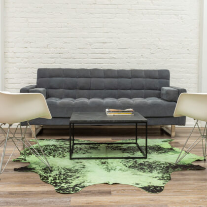 6' x 7' Green and Black Cowhide Hand Knotted Area Rug