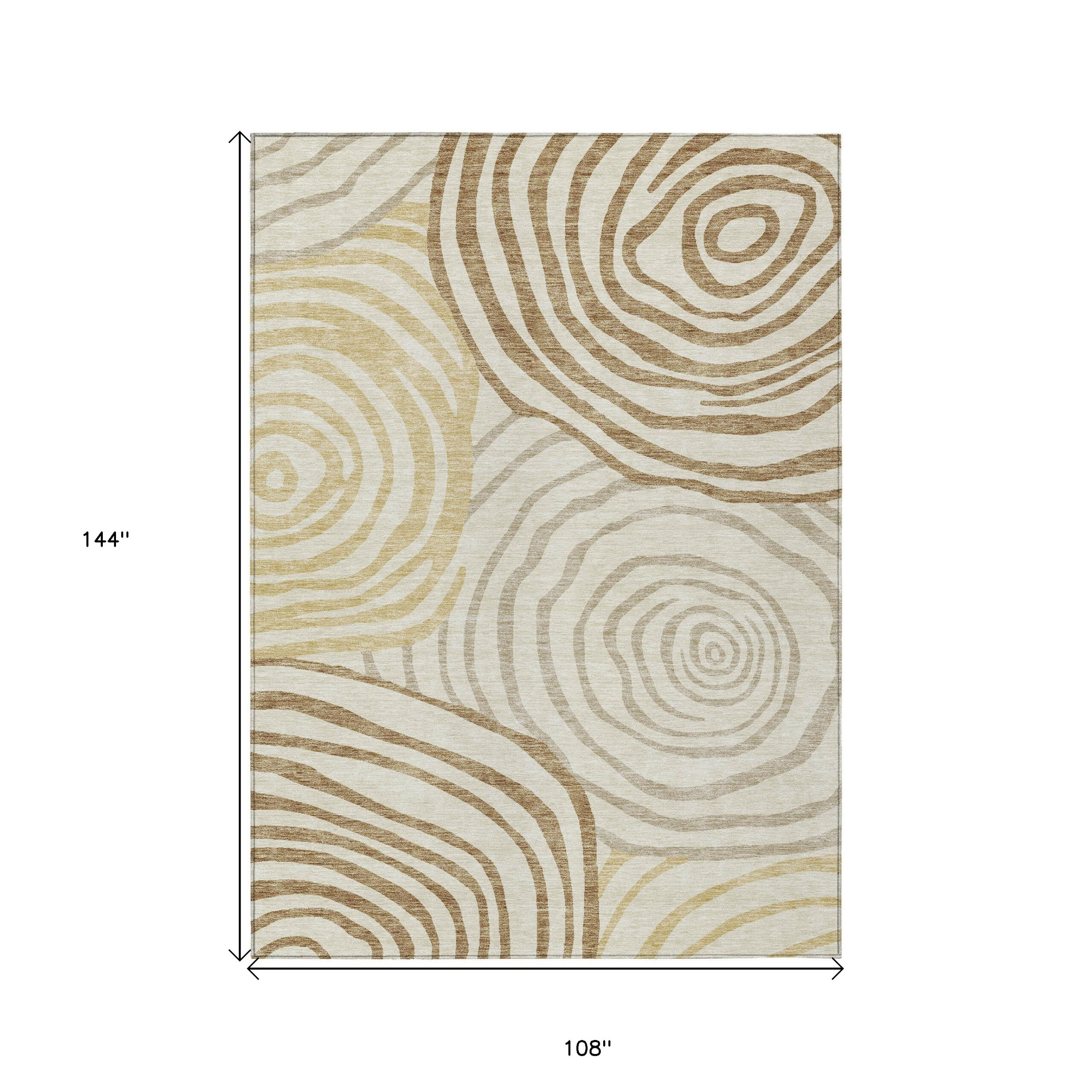 9' X 12' Gold Ivory And Beige Abstract Washable Indoor Outdoor Area Rug - Image 5