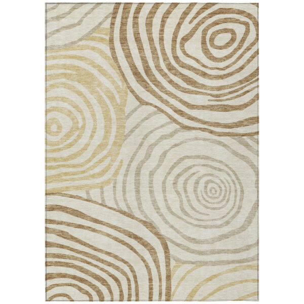 9' X 12' Gold Ivory And Beige Abstract Washable Indoor Outdoor Area Rug