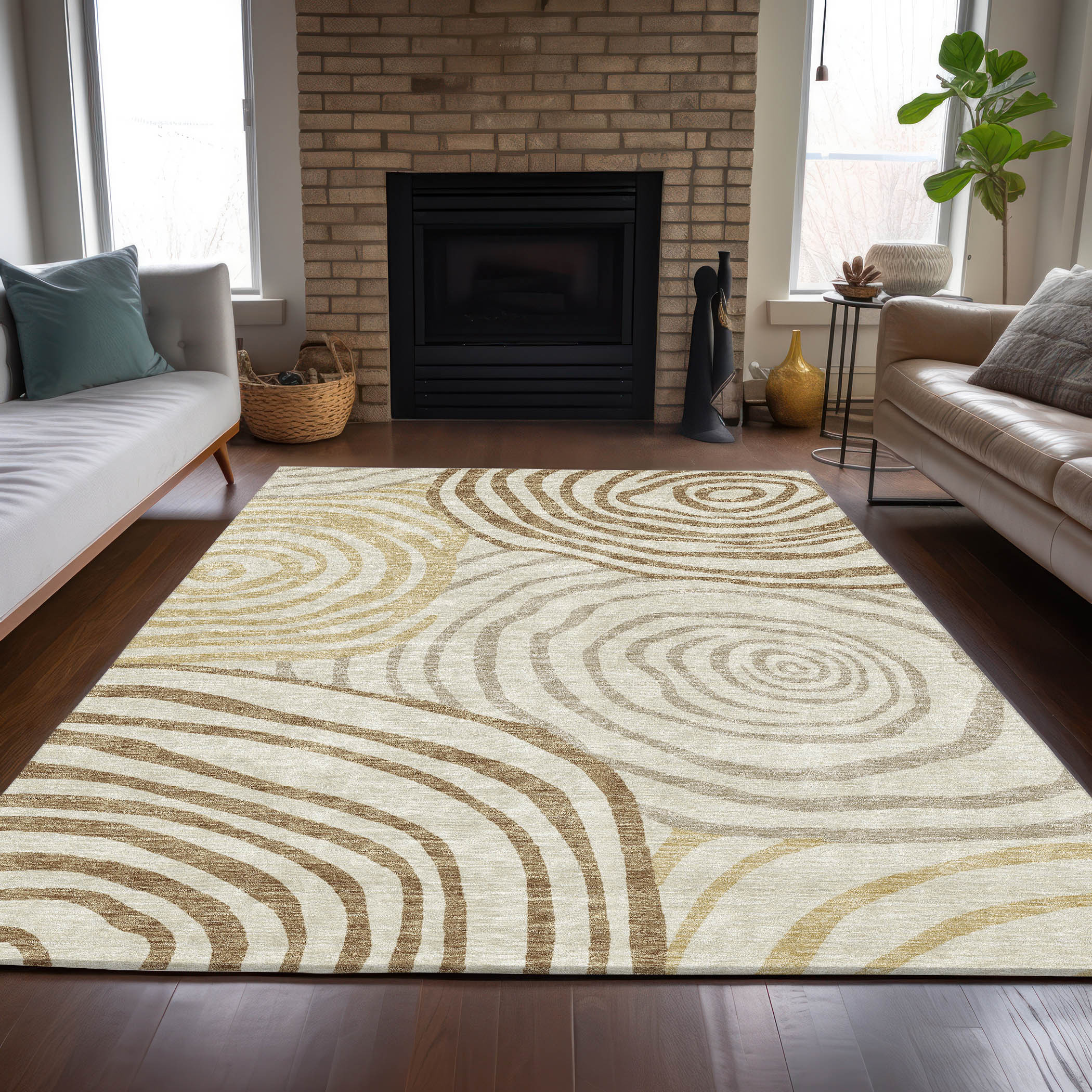 9' X 12' Gold Ivory And Beige Abstract Washable Indoor Outdoor Area Rug - Image 9