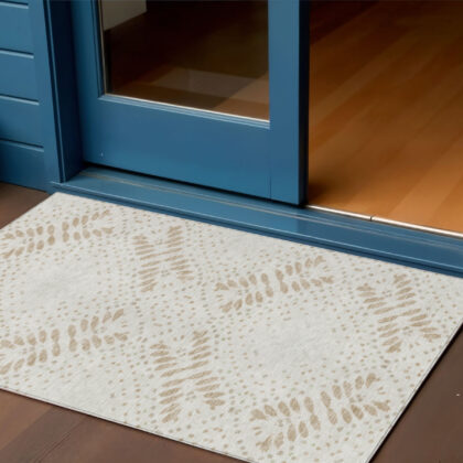 3' X 5' Beige Taupe And Tan Floral Washable Indoor Outdoor Area Rug