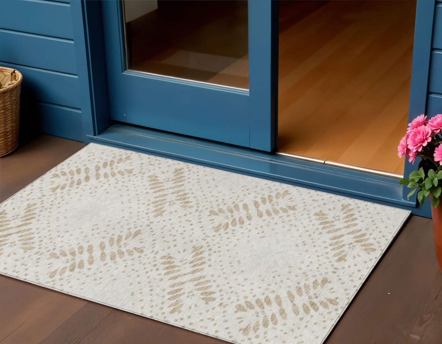 3' X 5' Beige Taupe And Tan Floral Washable Indoor Outdoor Area Rug - Image 2