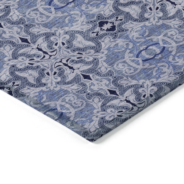 5' X 8' Navy Blue And Sky Blue Medallion Washable Indoor Outdoor Area Rug