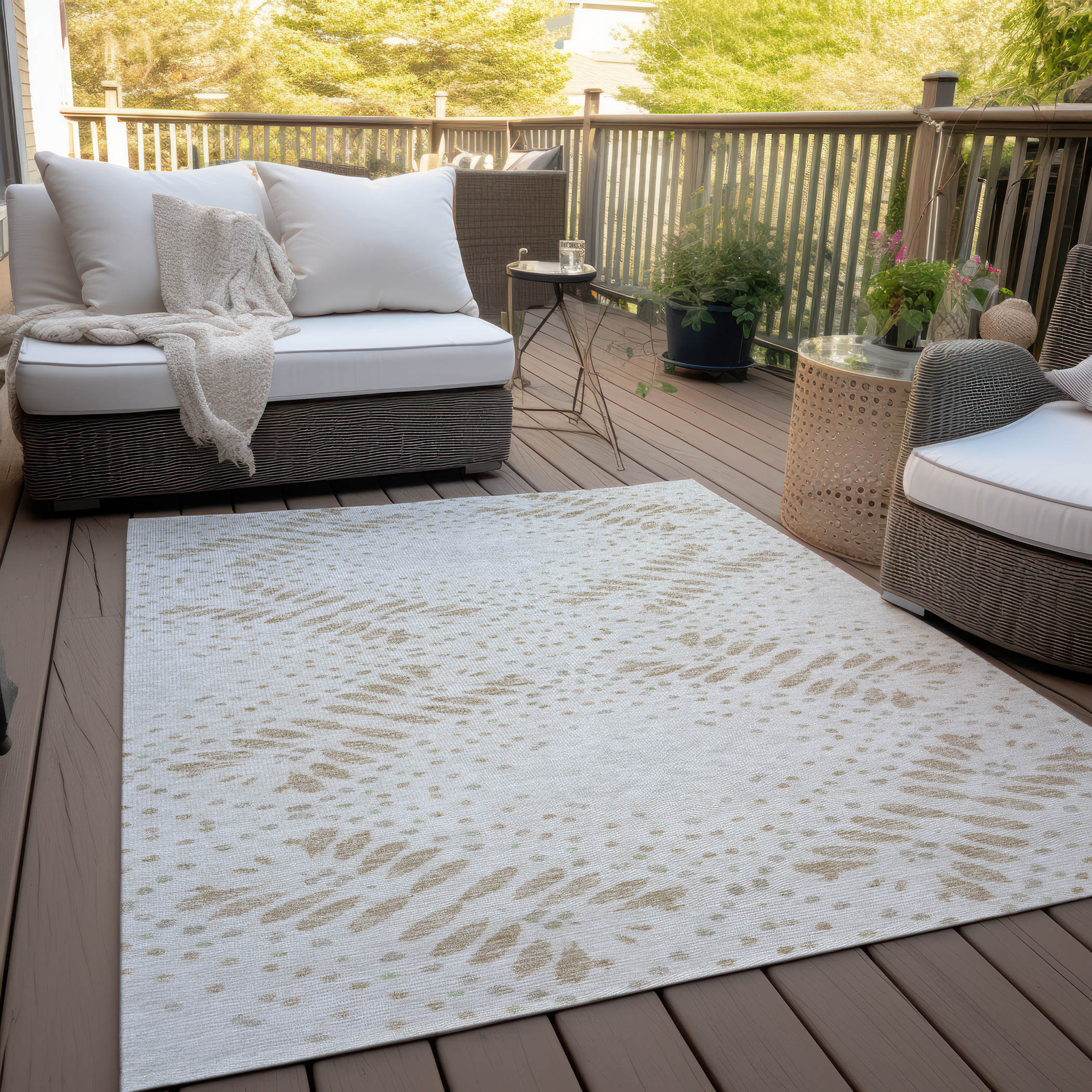3' X 5' Beige Taupe And Tan Floral Washable Indoor Outdoor Area Rug - Image 7