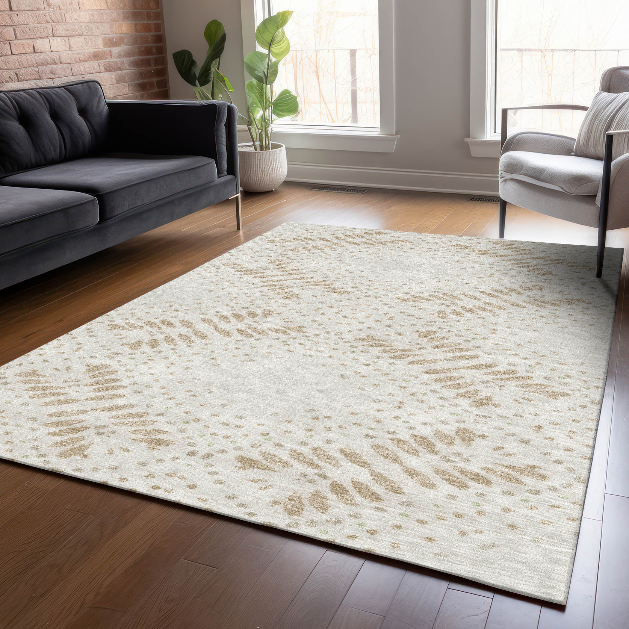 3' X 5' Beige Taupe And Tan Floral Washable Indoor Outdoor Area Rug - Image 8