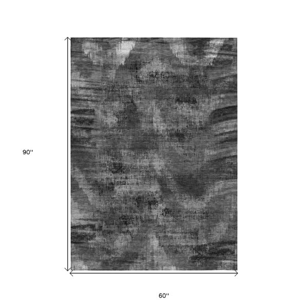 5' X 8' Gray Charcoal And Silver Abstract Washable Indoor Outdoor Area Rug
