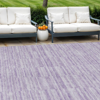 8' X 10' Plum And Purple Striped Washable Indoor Outdoor Area Rug
