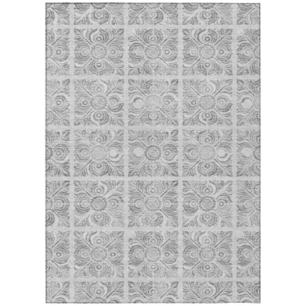 10' X 14' Silver And Gray Medallion Washable Indoor Outdoor Area Rug