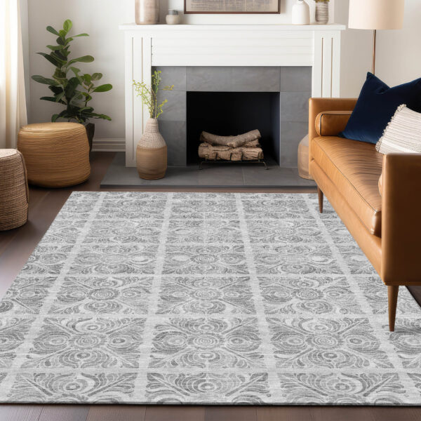 10' X 14' Silver And Gray Medallion Washable Indoor Outdoor Area Rug