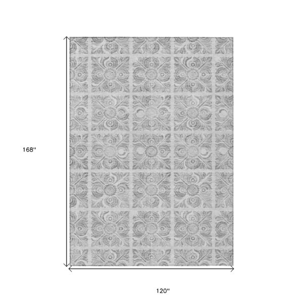 10' X 14' Silver And Gray Medallion Washable Indoor Outdoor Area Rug