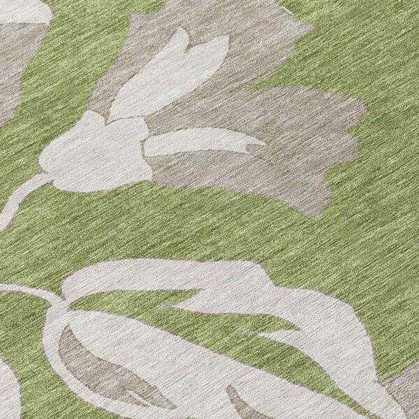 10' X 14' Olive Green Taupe And Beige Floral Washable Indoor Outdoor Area Rug
