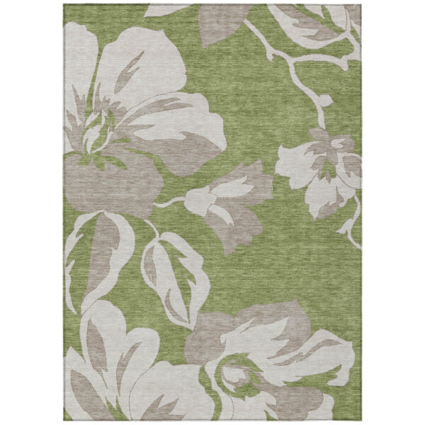 10' X 14' Olive Green Taupe And Beige Floral Washable Indoor Outdoor Area Rug