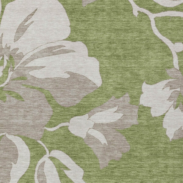 10' X 14' Olive Green Taupe And Beige Floral Washable Indoor Outdoor Area Rug