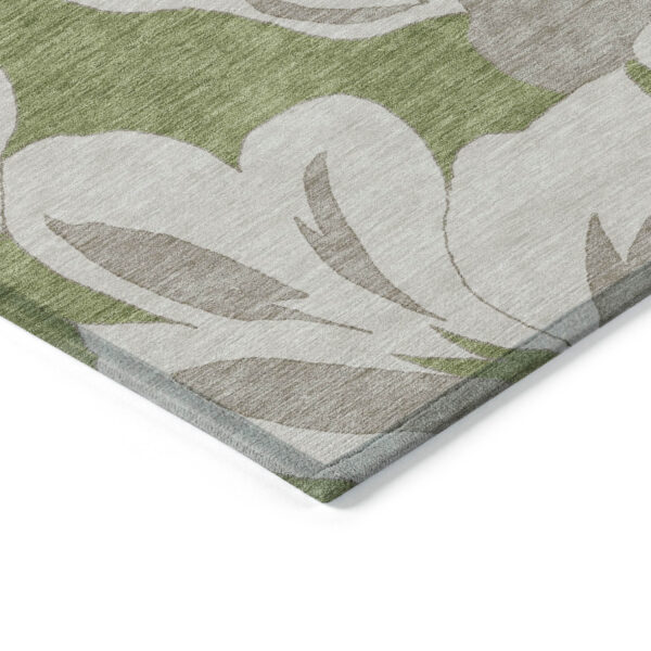 10' X 14' Olive Green Taupe And Beige Floral Washable Indoor Outdoor Area Rug