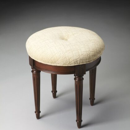 18" Off White Linen And Dark Brown Ottoman