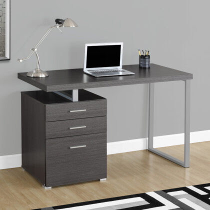 24" Gray and Silver Computer Desk With Three Drawers