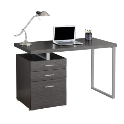 24" Gray and Silver Computer Desk With Three Drawers