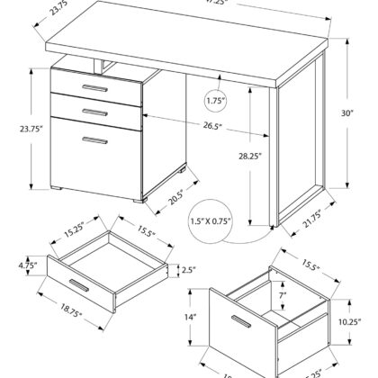 24" Gray and Silver Computer Desk With Three Drawers