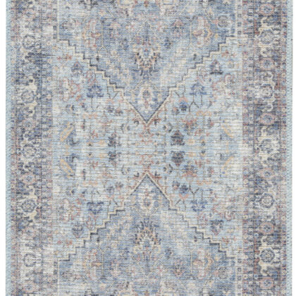 10' Gray Floral Power Loom Distressed Washable Runner Rug