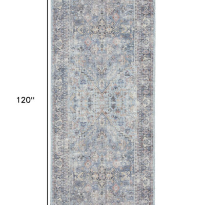 10' Gray Floral Power Loom Distressed Washable Runner Rug