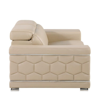 71" Beige And Silver Genuine Leather Love Seat