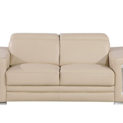 71" Beige And Silver Genuine Leather Love Seat