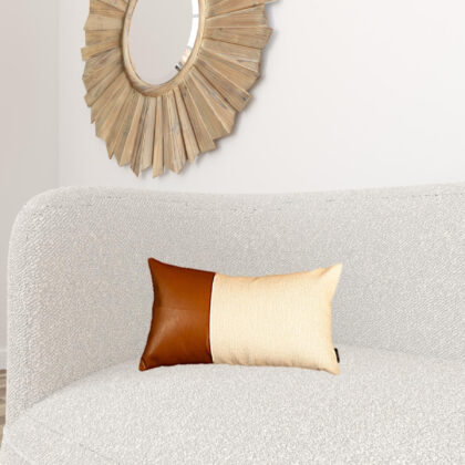 White And Brown Faux Leather Lumbar Decorative Pillow Cover