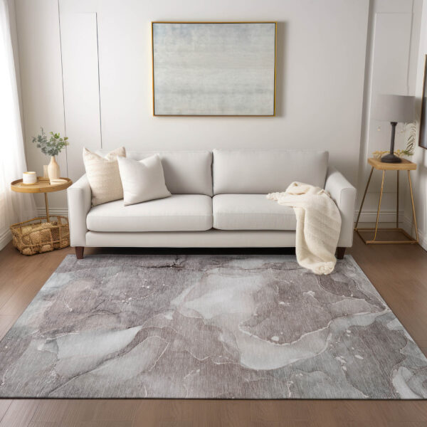 9' X 12' Taupe Abstract Washable Indoor Outdoor Area Rug