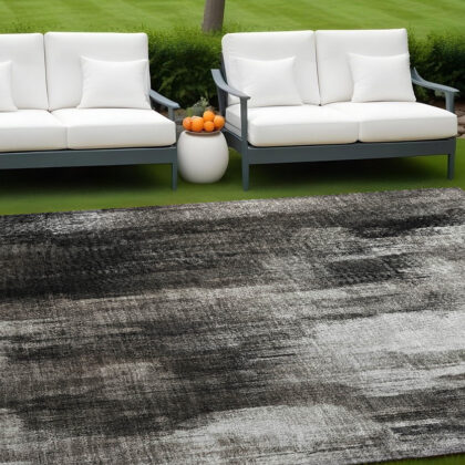 8' X 10' Gray and Black Abstract Washable Non Skid Indoor Outdoor Area Rug