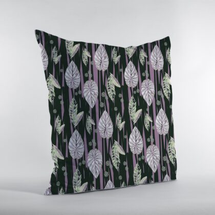 16” Black Purple Fall Leaves Zippered Suede Throw Pillow