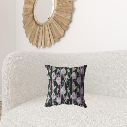 16” Black Purple Fall Leaves Zippered Suede Throw Pillow