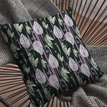 16” Black Purple Fall Leaves Zippered Suede Throw Pillow