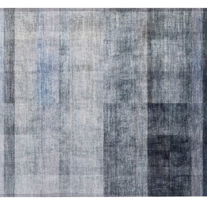 2' X 3' Navy and Gray Ombre Washable Non Skid Indoor Outdoor Area Rug