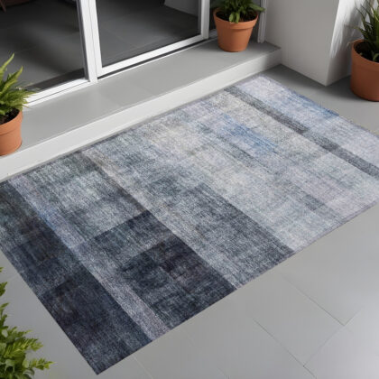 2' X 3' Navy and Gray Ombre Washable Non Skid Indoor Outdoor Area Rug