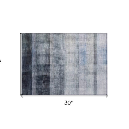 2' X 3' Navy and Gray Ombre Washable Non Skid Indoor Outdoor Area Rug