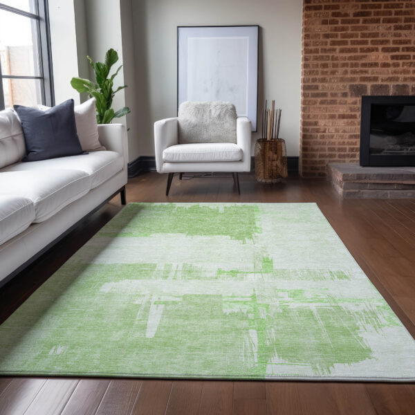 8' X 10' Green And Mint Green Abstract Washable Indoor Outdoor Area Rug
