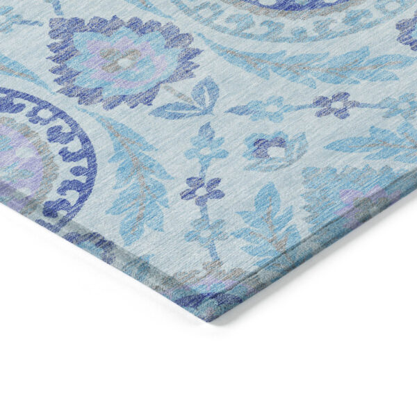 9' X 12' Sky Blue And Lavender Floral Washable Indoor Outdoor Area Rug