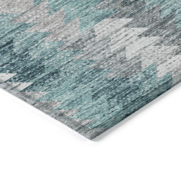 10' X 14' Dark Blue Aqua And Gray Geometric Washable Indoor Outdoor Area Rug