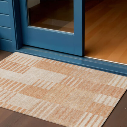 3' X 5' Salmon Peach And Ivory Striped Washable Indoor Outdoor Area Rug