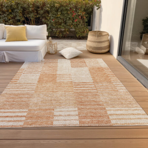 3' X 5' Salmon Peach And Ivory Striped Washable Indoor Outdoor Area Rug