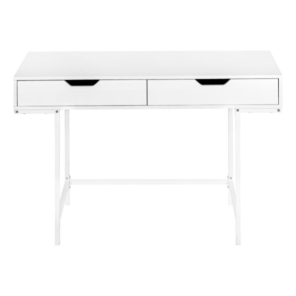 47" White Wood and Metal Computer Desk With Two Drawers