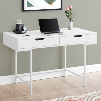 47" White Wood and Metal Computer Desk With Two Drawers