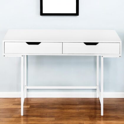 47" White Wood and Metal Computer Desk With Two Drawers