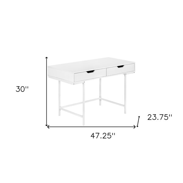 47" White Wood and Metal Computer Desk With Two Drawers